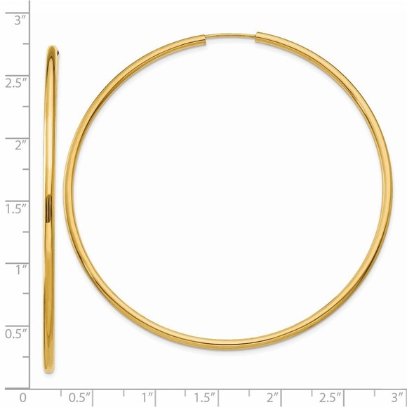14k Polished Round Endless 2mm Hoop Earrings - Picture 2 of 4